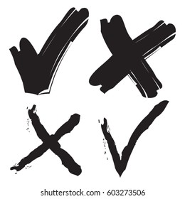 Cross and hook collection. Check marks. Icons set, back on white background. Vector illustration.