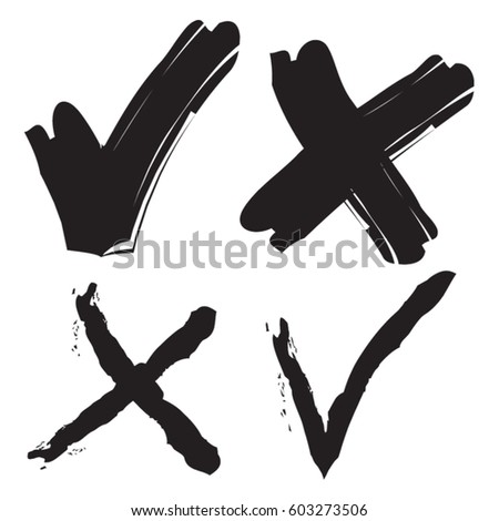 Cross and hook collection. Check marks. Icons set, back on white background. Vector illustration.