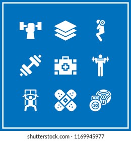 cross icon. 9 cross vector set. dumbbell, layers, medical kit and weightlifting icons for web and design about cross theme