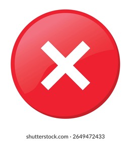 Cross Icon Button. Red Glossy Vector.