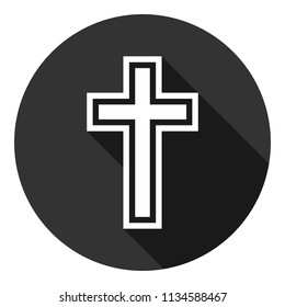 Cross icon. Christian cross. Religious cross sign. Gray background with shadow. Vector flat sign.