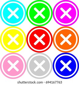 Cross icon , circle sign design with different colors
