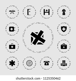 Cross icon. collection of 13 cross filled icons such as hospital, medical sign, medical phone, first aid kit, radar, aid post. editable cross icons for web and mobile.