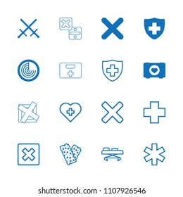 Cross icon. collection of 16 cross filled and outline icons such as radar, sword, case with heart, medical sign, cancel, bandage. editable cross icons for web and mobile.