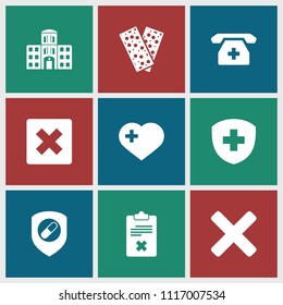 Cross icon. collection of 9 cross filled icons such as cancel, bandage, medical phone, hospital building, medical sign. editable cross icons for web and mobile.