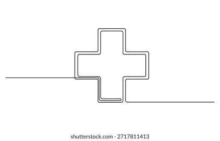Kreuz-Symbol in durchgehender Linienart für medizinisches oder medizinisches Konzept