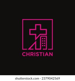 cross or icon design for christian community Color d2107b