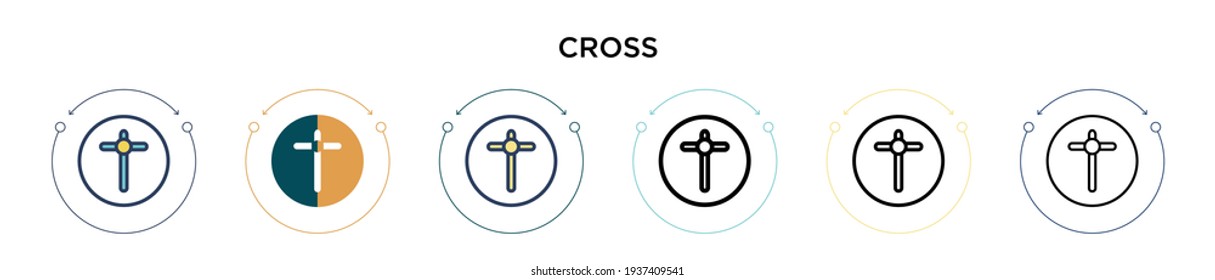 Cross icon in filled, thin line, outline and stroke style. Vector illustration of two colored and black cross vector icons designs can be used for mobile, ui, web