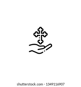 Cross icon, flat design line art thin style. Easter Day vector illustration