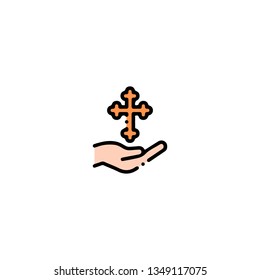 Cross icon, flat design line art thin style. Easter Day vector illustration