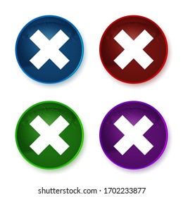 Cross icon isolated on shiny round buttons set illustration