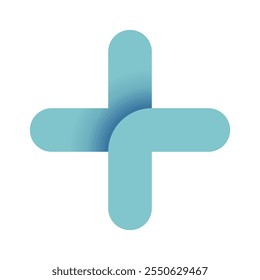 Cross icon isolated on white background. Medical logo template. Vector color icon. Cross symbol with rounded corners. Flat design. Turquoise color. Color gradient icon. Vector illustration.