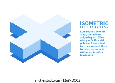 Cross icon. Isometric template for web design in flat 3D style. Vector illustration.