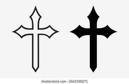 Kreuzsymbol, Linienkunst und fette Silhouettenstile
