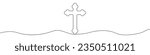 Cross icon line continuous drawing vector. One line Christian cross icon vector background. Orthodox cross icon. Continuous outline of a Catholic cross icon.
