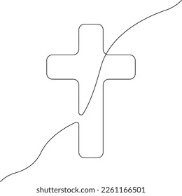 Cross icon line continuous drawing vector. One line faithfull cross icon vector background. Cross icon. Continuous outline of a Cross icon.