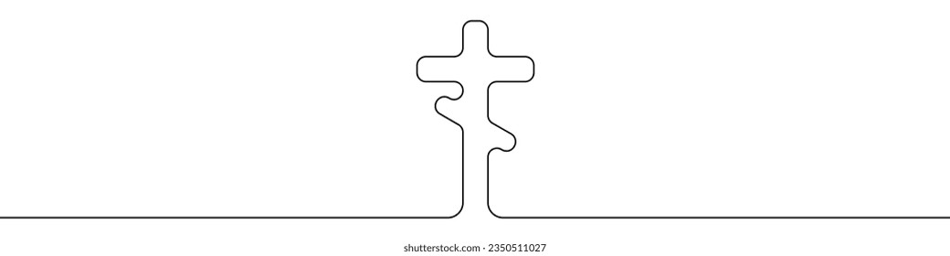 Cross icon line continuous drawing vector. One line Christian cross icon vector background. Orthodox cross icon. Continuous outline of a Catholic cross icon.