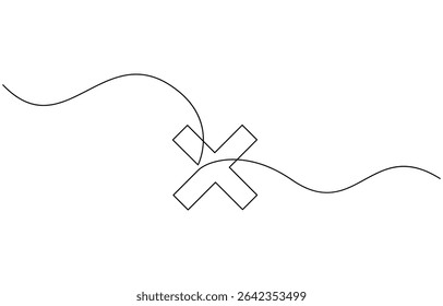 Cross icon line continuous drawing vector. One line cross icon vector, Continuous line. Vector illustration EPS 10