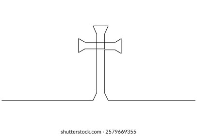 Cross icon line continuous editable drawing. One line christianity, Christian cross vector illustration. Continuous line hand drawn art, Christianity symbol.