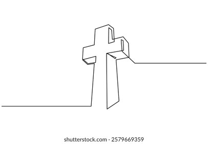 Cross icon line continuous editable drawing. One line christianity, Christian cross vector illustration. Continuous line hand drawn art, Christianity symbol.