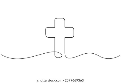 Cross icon line continuous editable drawing. One line christianity, Christian cross vector illustration. Continuous line hand drawn art, Christianity symbol.