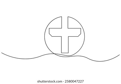 Cross icon icon line continuous editable drawing. One line christianity, orthodox cross. Christian cross. Continuous line drawing. Christianity religion concept.