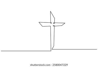 Cross icon icon line continuous editable drawing. One line christianity, orthodox cross. Christian cross. Continuous line drawing. Christianity religion concept.