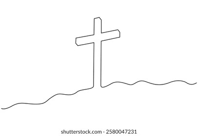 Cross icon icon line continuous editable drawing. One line christianity, orthodox cross. Christian cross. Continuous line drawing. Christianity religion concept.