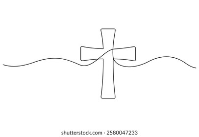 Cross icon icon line continuous editable drawing. One line christianity, orthodox cross. Christian cross. Continuous line drawing. Christianity religion concept.