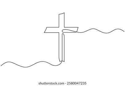 Cross icon icon line continuous editable drawing. One line christianity, orthodox cross. Christian cross. Continuous line drawing. Christianity religion concept.