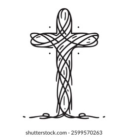 Cross icon icon in linear style. One line Christianity, cross. Christianity concept vector image.