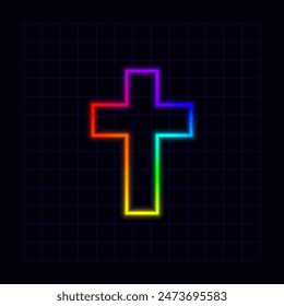 Cross icon, neon rainbow visuals, gradient mesh graphics, glowing colorful aesthetic.