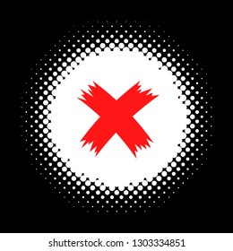 Cross icon on half tone round shape. Vector illustration