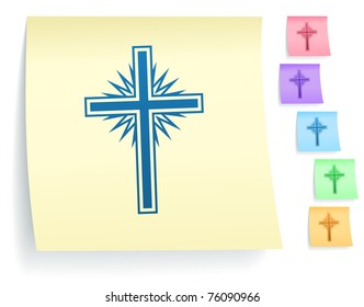Cross Icon on Post It Note Paper Collection Original Illustration