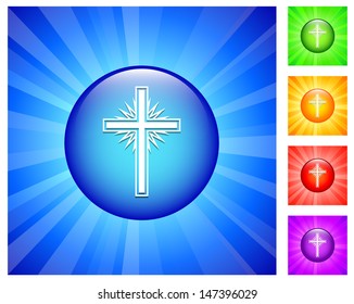 Cross Icon on Round Button with Blue Glow