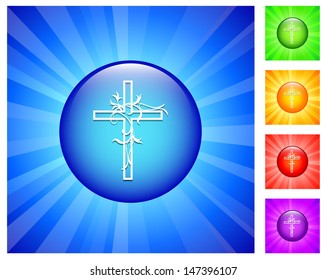 Cross Icon on Round Button with Blue Glow