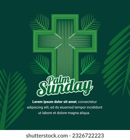 Cross icon with palm leaf ties. greetings palm sunday