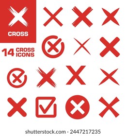 Cross icon. Cross rejection icon. Cross icon set.