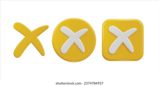 Cross icon, rejection symbol 3d vector icon set