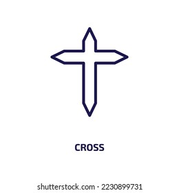 icono cruzado de la colección de religión. Cruz lineal delgada, botón, marca el icono de contorno aislado en fondo blanco. Señal de cruce de vector de línea, símbolo para web y móvil