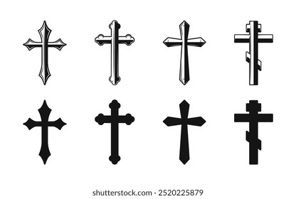 Cross icon. Religious symbol. Christian cross icons. Christian cross symbols