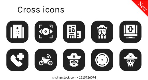 cross icon set. 10 filled cross icons.  Collection Of - Hospital, Focus, Jesus, Medical, Emergency call, Motorbike, Skull, Pirate