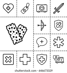 Cross icon. set of 13 outline crossicons such as case with heart, medical cross tag, medical sign, bandage, health insurance, hospital, sword, cancel