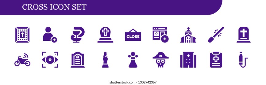  cross icon set. 18 filled cross icons.  Simple modern icons about  - Bible, Add, Pharmacy, Cemetery, Close, Church, Saber, Gravestone, Motorbike, Focus, Tombstone, Bishop, Poison