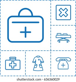 Cross icon. set of 6 cross outline icons such as first aid kit, medical phone, nurse gown, hospital stretch
