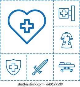Cross icon. set of 6 cross outline icons such as medical sign, nurse gown, hospital stretch