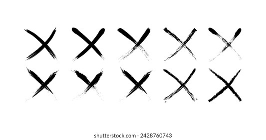 Cross icon set. Hand drawing style. Vector icons