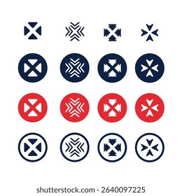 cross icon set isolated on white background with red and black color