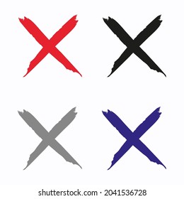 Cross icon set on white background. Red, black, gray, blue mark. Score symbol. Vector illustration. Stock image. 