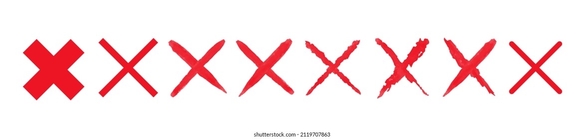 Cross icon. Set of red web icons cancel. Vector clipart isolated on white background.